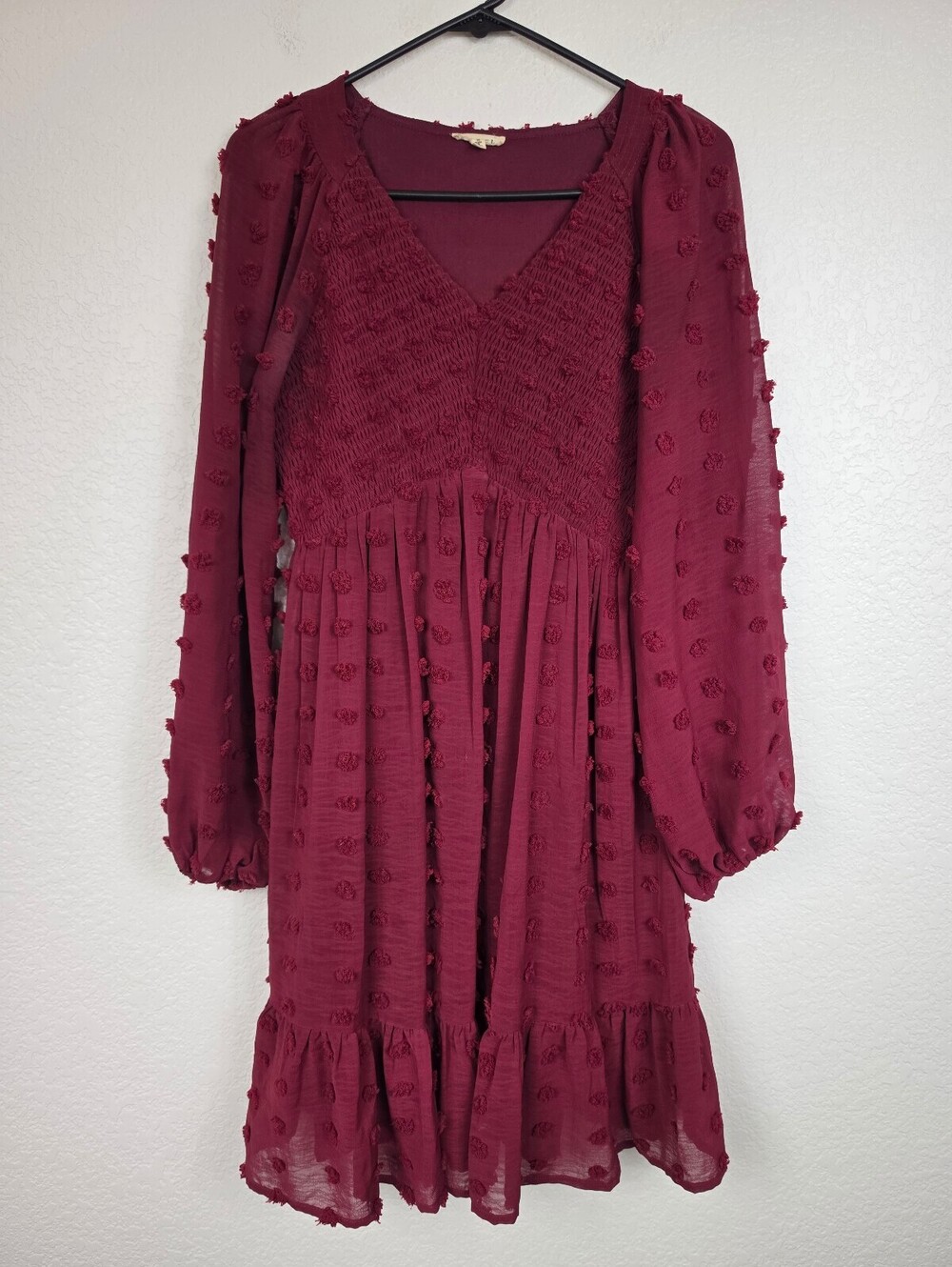 Anthropologie Jodifl Burgundy Swiss Dot Dress Medium